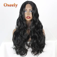 Oxeely Свободные волны кружева парики Glueless длинные волосы Синтетические Кружева передние парики для женщин
