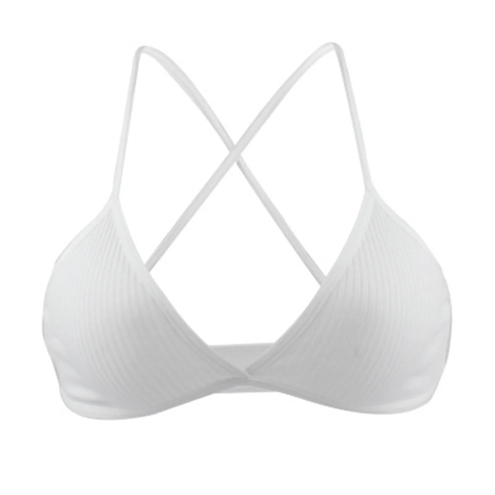 Cotton Women Ribbed Top Bra Femme Underwear Wireless Cross Back V Neck Women's Bras Comfort Lady Cotton Bralette Lingerie