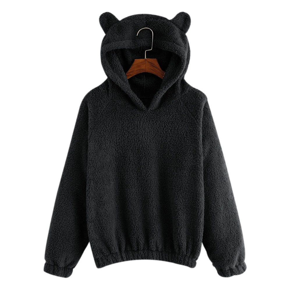 

LASPERAL Sweet Bear Hooded Sweatshirt Women Fleece Hoody Autumn Hoody Sweatshirt Outwear Short Slim Moletom Sudaderas Para Mujer