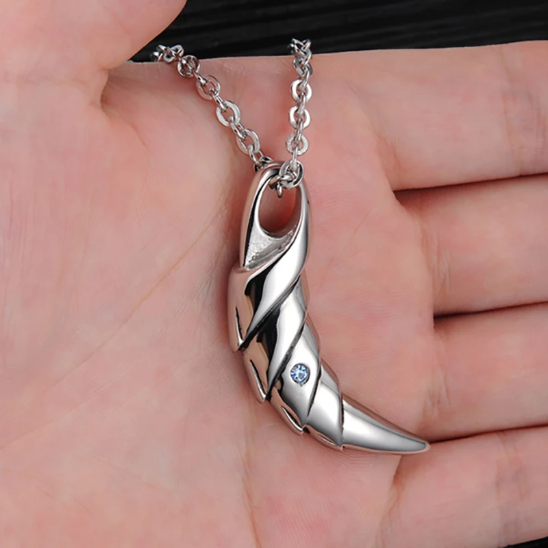 Men Antique Stark Blue Crystal Wolf Fang Tooth Pendant Necklace Vintage Wolf Tooth Dragon Pendant Necklace jewellery