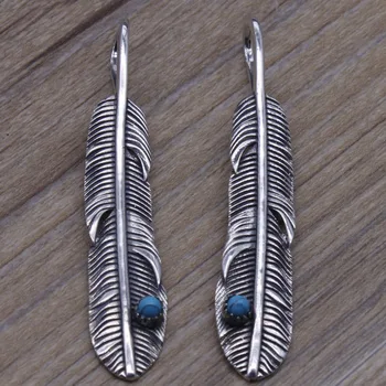 

Thai Silver Tibetan Retro S925 Sterling Silver Men Women Silver Jewelry Sweater Chain Feather Pendant Wholesale