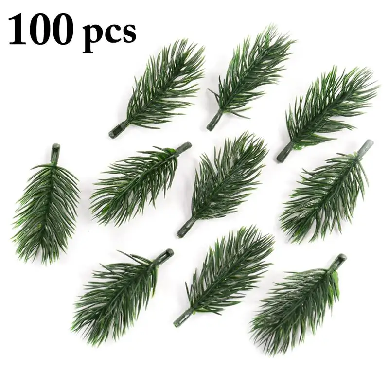 4pcs Artificial Pine Picks Christmas Pine Twig 6 Fork Pine Needles Wedding DIY Party Ornaments Photo Props, Size: Medium, Green