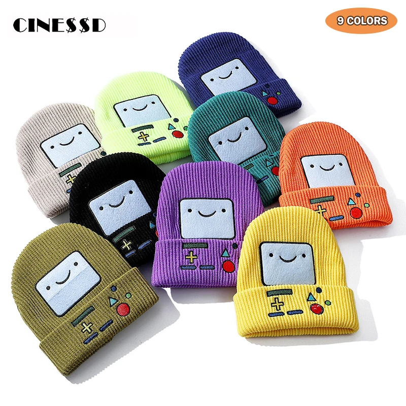 

2020 Embroidery Knitted Hat Women's Winter Hat Innocent Cap Casual Cap Cartoon Smile Cotton Cap Outdoor Warm Caps Fun Hat Beanie