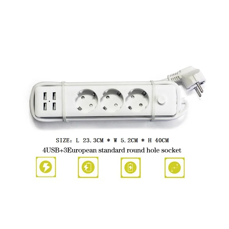 3AC EU SOCKET Портативный адаптер для путешествий Мощность розеток 1,5 м кабель 1/2/3 AC EU разъем 4USB Порты зарядка для мобильных телефонов - Цвет: 3AC EU SOCKET