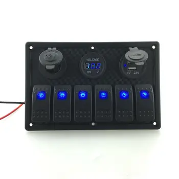 

Caravan Driving Cab Fittings Six Group Switch Panel Switch Blue Switched-mode Power Supply USB Voltmeter USB Car Charger