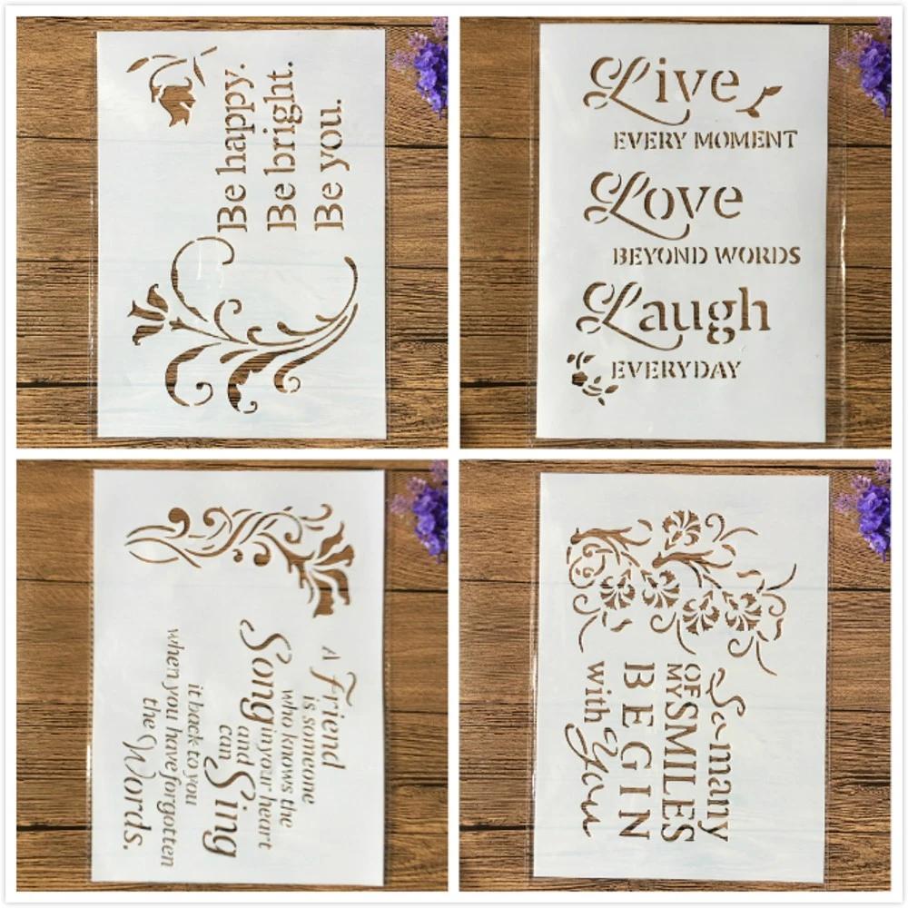 4pcs Set 29cm Love Song Happy Words Diy Layering Stencils Painting Scrapbook Coloring Embossing Album Decorative Template Stencils Aliexpress
