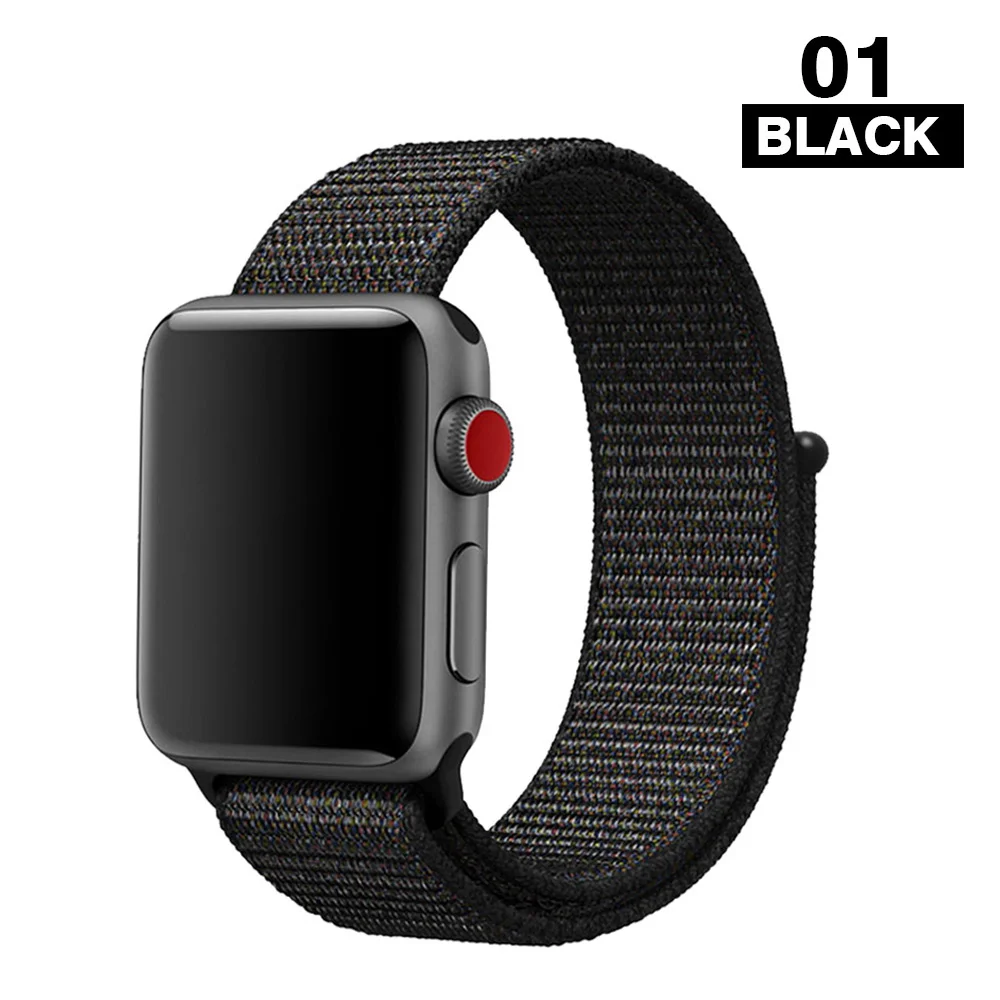 Спортивный ремешок для Apple Watch 42 мм 38 мм ремешок для часов 4 44 мм 40 мм Iwatch Серия 3 2 1 нейлоновый браслет дышащие аксессуары - Цвет ремешка: Black