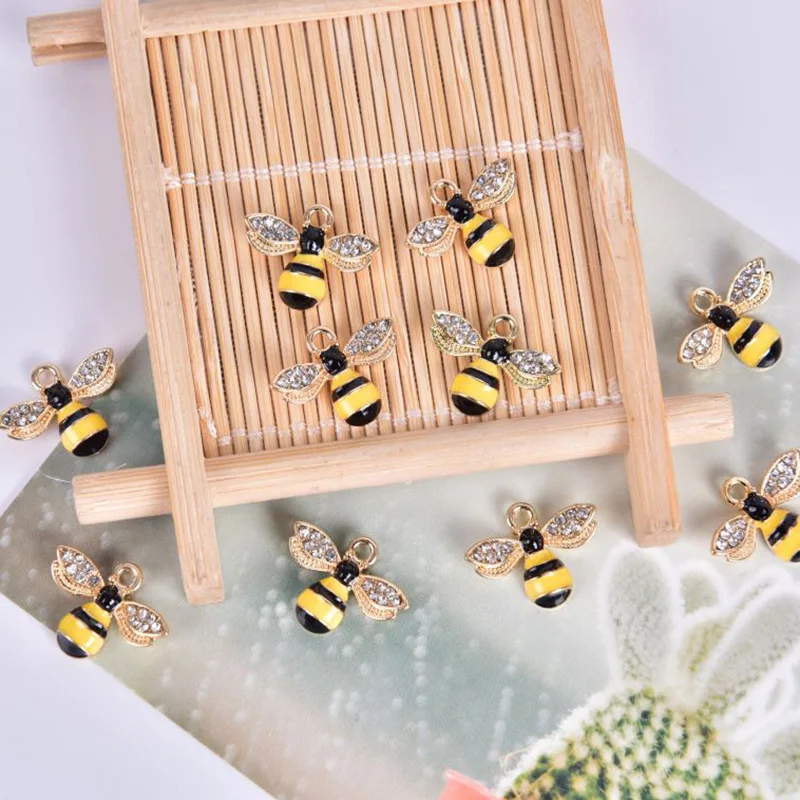 

10Pcs/Set Enamel Crystal Honey Bee Charms Pendant Jewelry DIY Making Craft Gift