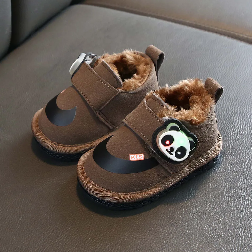 Brown Детские Slofjes светодиодный обуви 2019Top; Лидер продаж; платье для маленьких девочек мальчиков светодиодный Мультфильм светильник спортивная обувь световой теплая обувь на резиновой подошве, Zapatos - Цвет: Brown