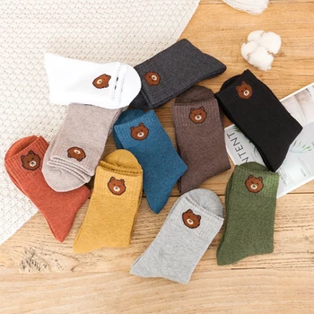 

Thickened Terry Socks Korean Cartoon Bear Candy Color Women's Cotton Thickened Warm Comfortable Women's Cotton Socks in Winter