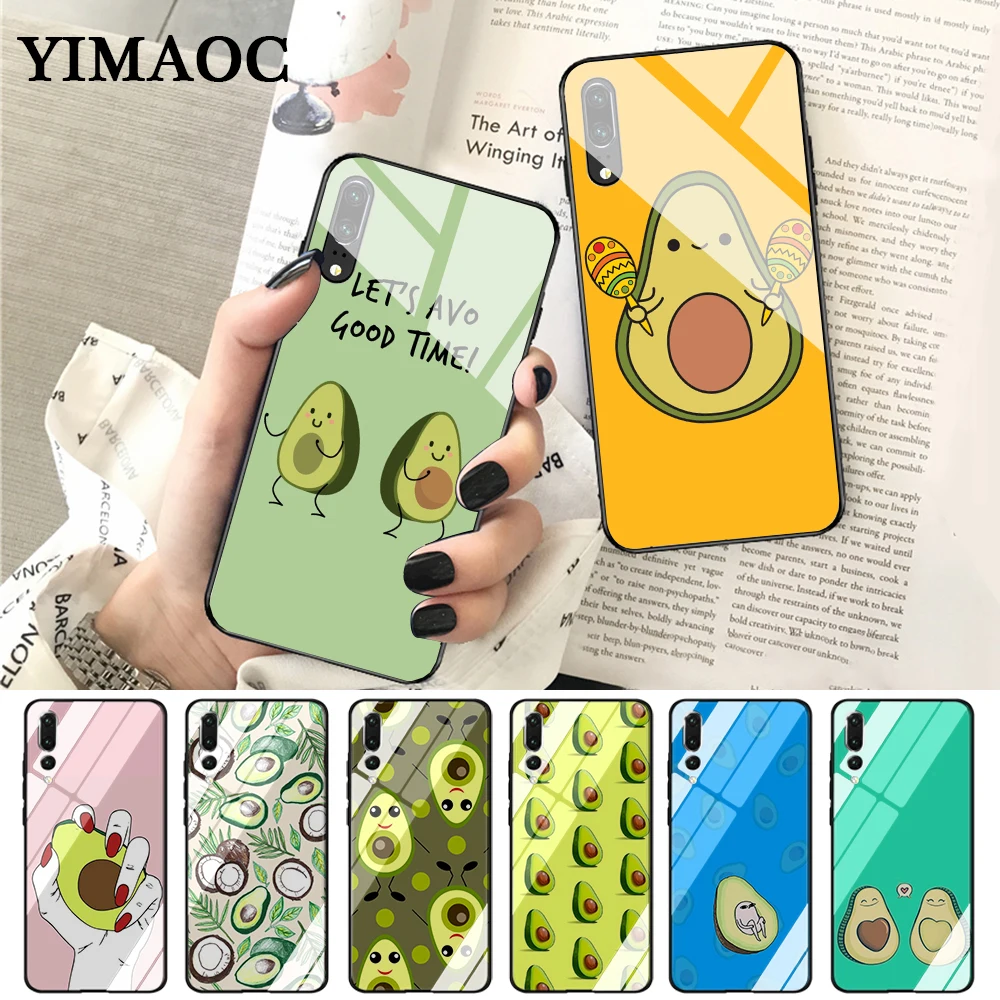 

YIMAOC Cute Avocado Food Glass Case for Huawei P10 lite P20 Pro P30 P Smart honor 7A 8X 9 10 Y6 Mate 20