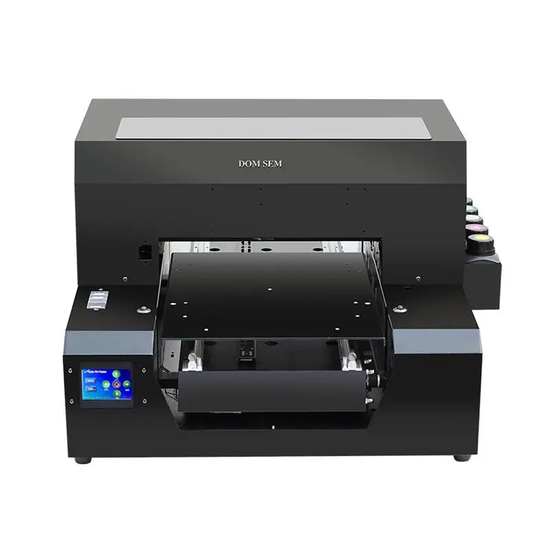 

DOMSEM A4 Size Printer UV Flatbed Printers for Glass Acrylic Ceramics Metal Phone Case Printing Machine Cheap and Black