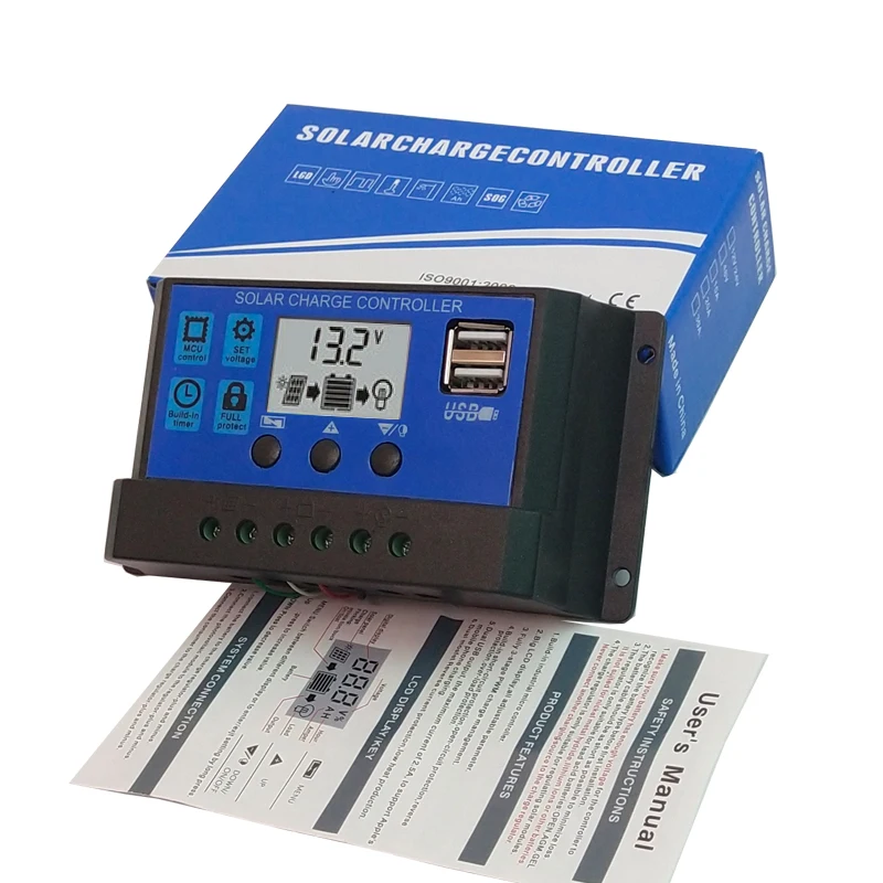 PWM DC12V24V 30A/20A/10A регуляторы солнечной энергии PV зарядное устройство с ЖК дисплеем и