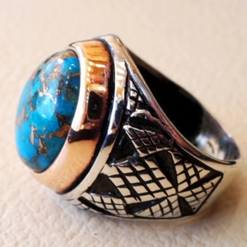 Винтажное искусственное кольцо для мужчин и женщин бирюзовые Резные узоры из
