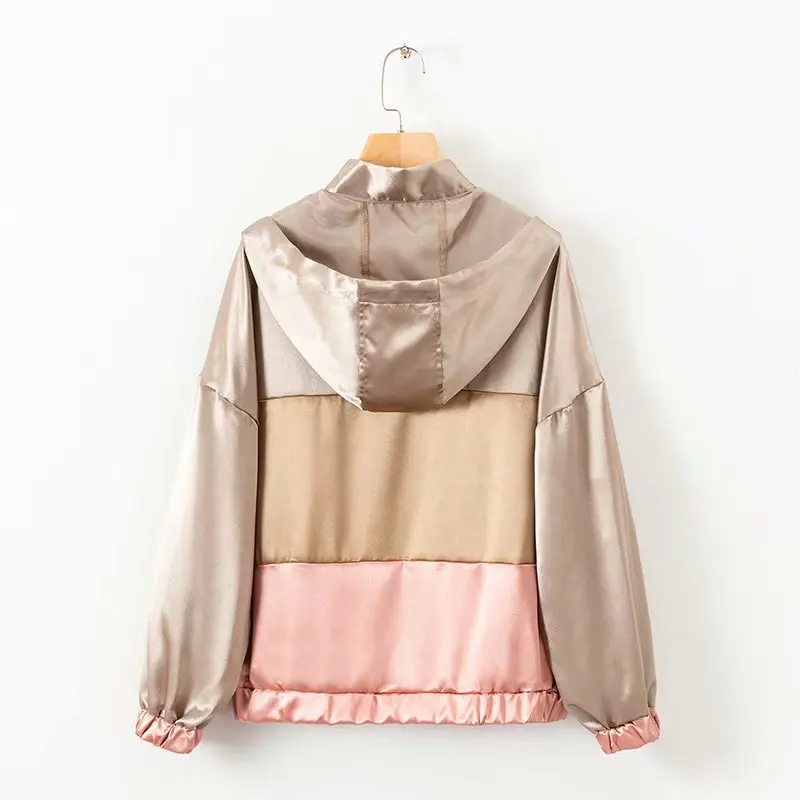 price cut 2018 Spring And Summer New Style Satin Textured Mixed Colors Jogging Jacket Women's Hooded Coat Pop