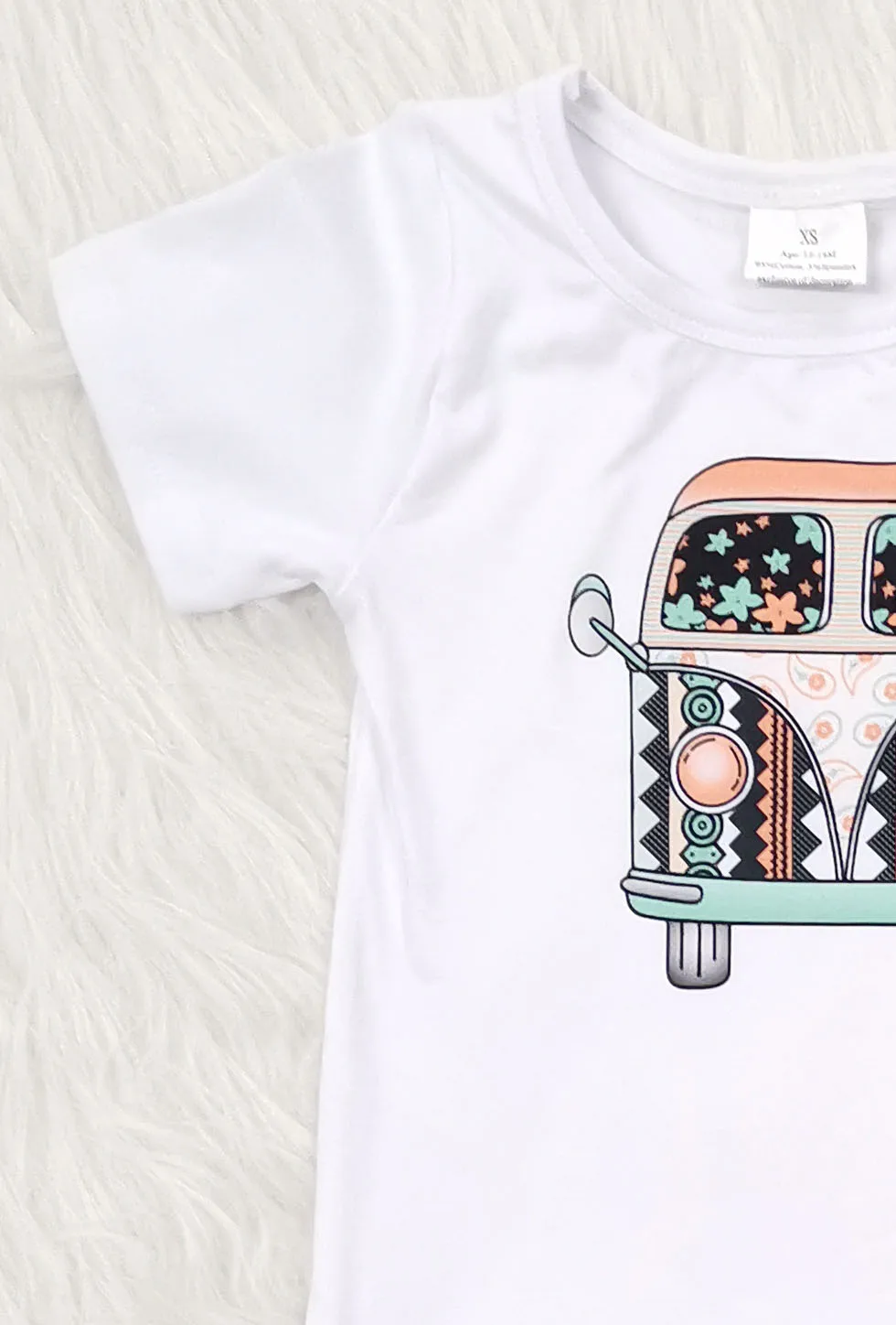 Ceny Mała dziewczynka ubrania ładny autobus top + spodnie w paski z krótkim rękawem zestaw butikowy