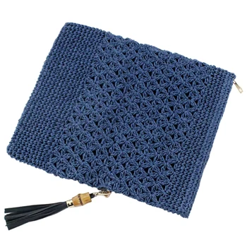 

AUAU-New Straw Bag Paper Rope Hook Flower Hand-Woven Bag Bamboo Tassel Casual Beach Handbag