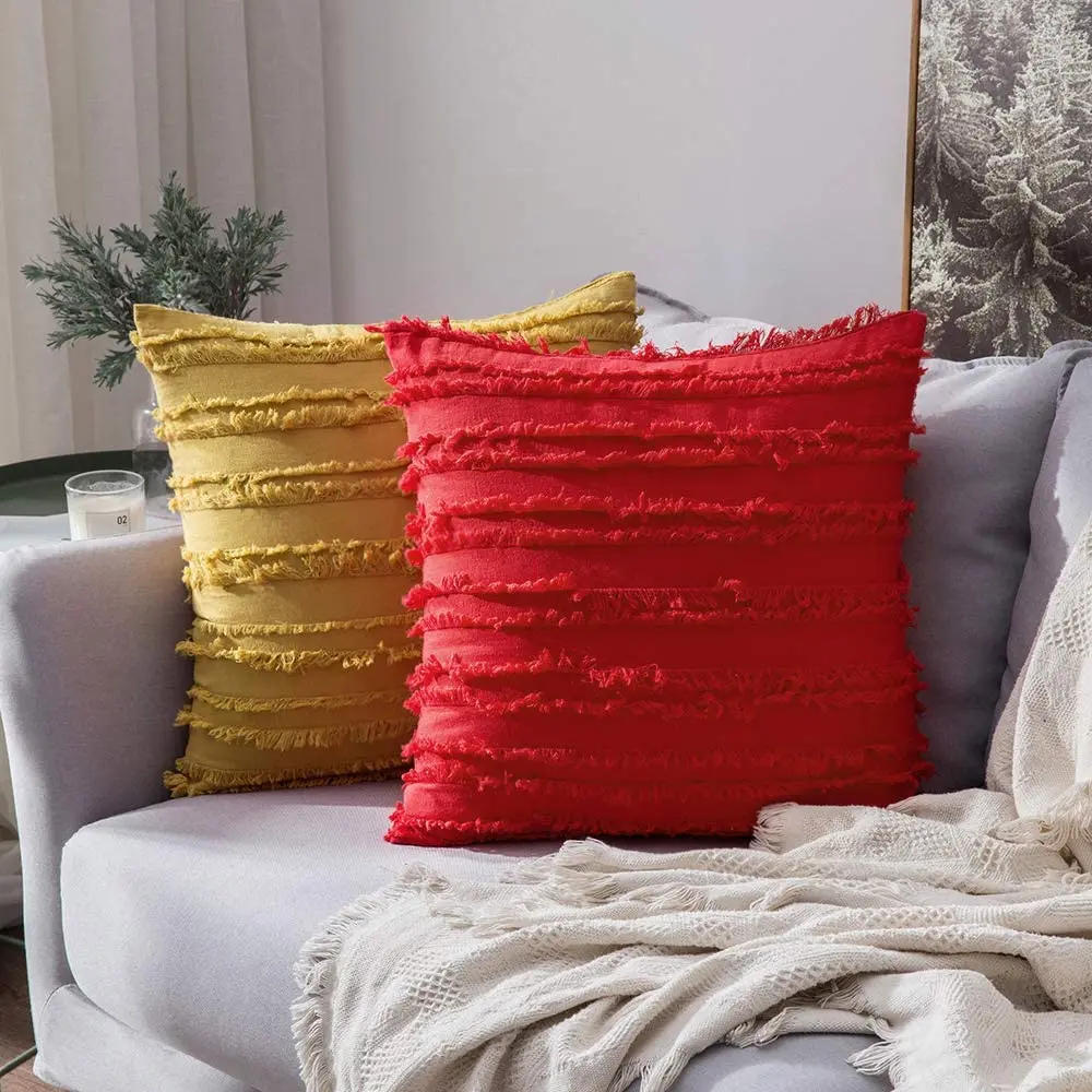 Capa de almofada de borla frente e verso, tecido jacquard listrado, estilo  boho, macramé, para sofá, cama, sala, decoração home - AliExpress