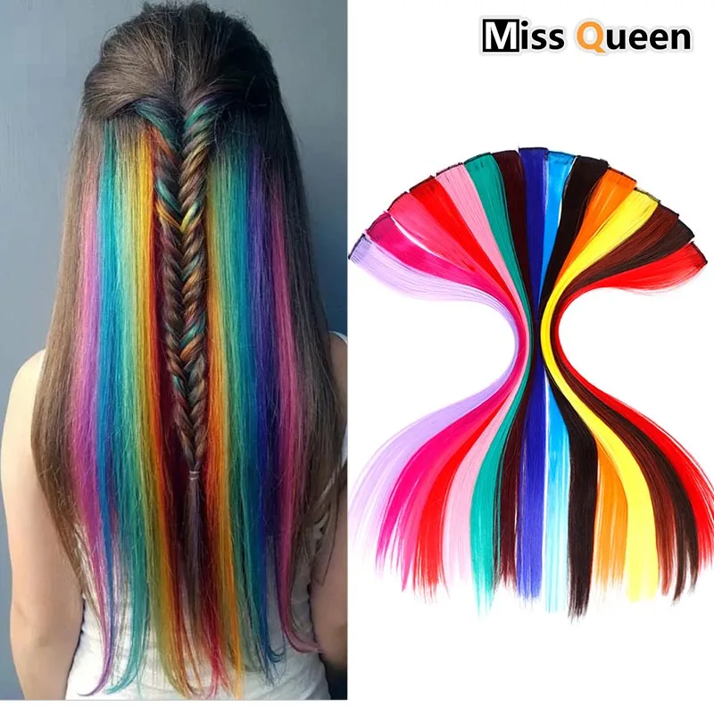 MISS QUEEN, длинные прямые цветные волосы, накладные волосы на заколках, яркие радужные волосы, розовые синтетические волосы, пряди