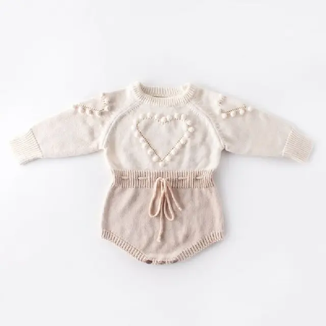 US $8.68 Lovely Newborn Baby Girl Long Sleeve Heart Knitting Romper Jumpsuit Playsuit Outfits Warm Baby Clot