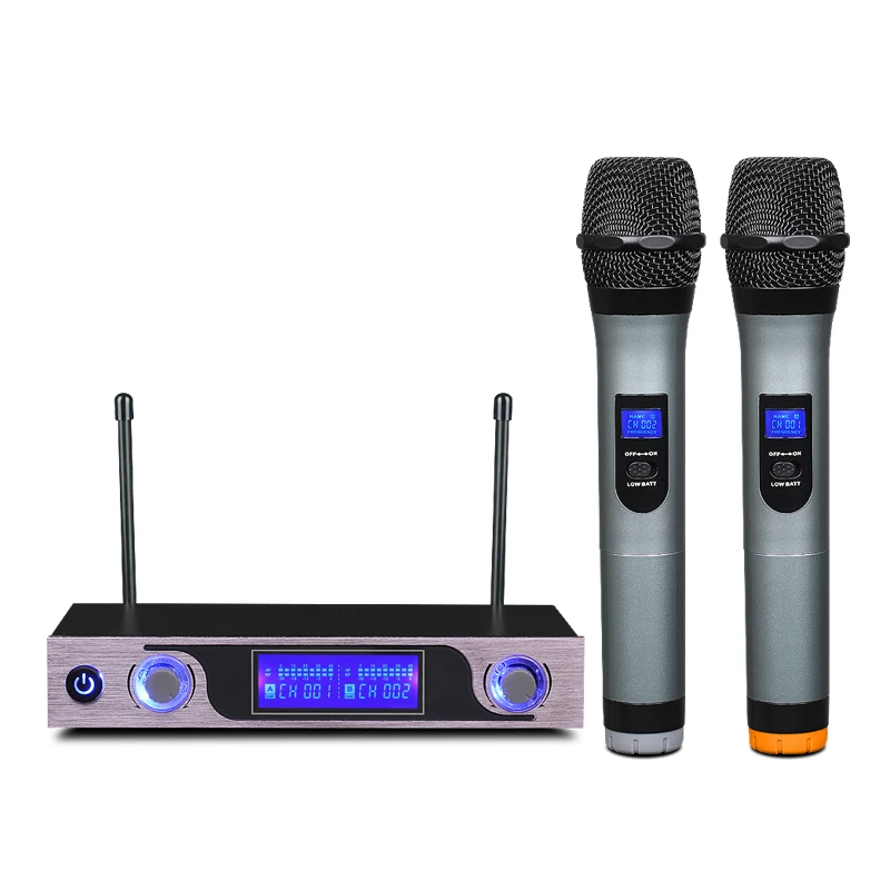 Дешевый беспроводной микрофон UHF с ЖК дисплеем двойной MU 589 для студийной записи