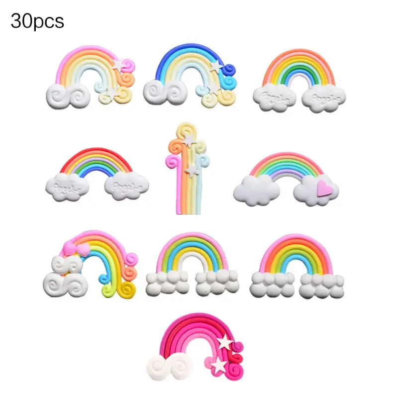 

Random Rainbow Cloud Shape Polymer Clay Embellishments Sweet Candy Color DIY Barrette Miniature Flat Back Accessories