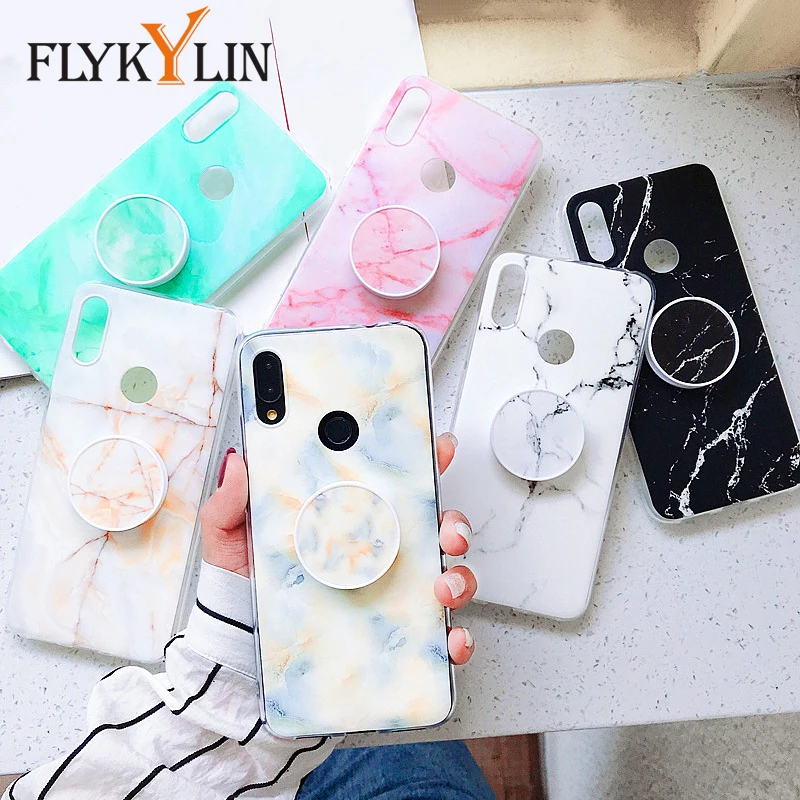 

FLYKYLIN Marble Art Case For Xiaomi 8 Lite Mi 9 Back Cover on Redmi K20 Pro Note 7 6 TPU Silicone Phone Coque with Holder Stand