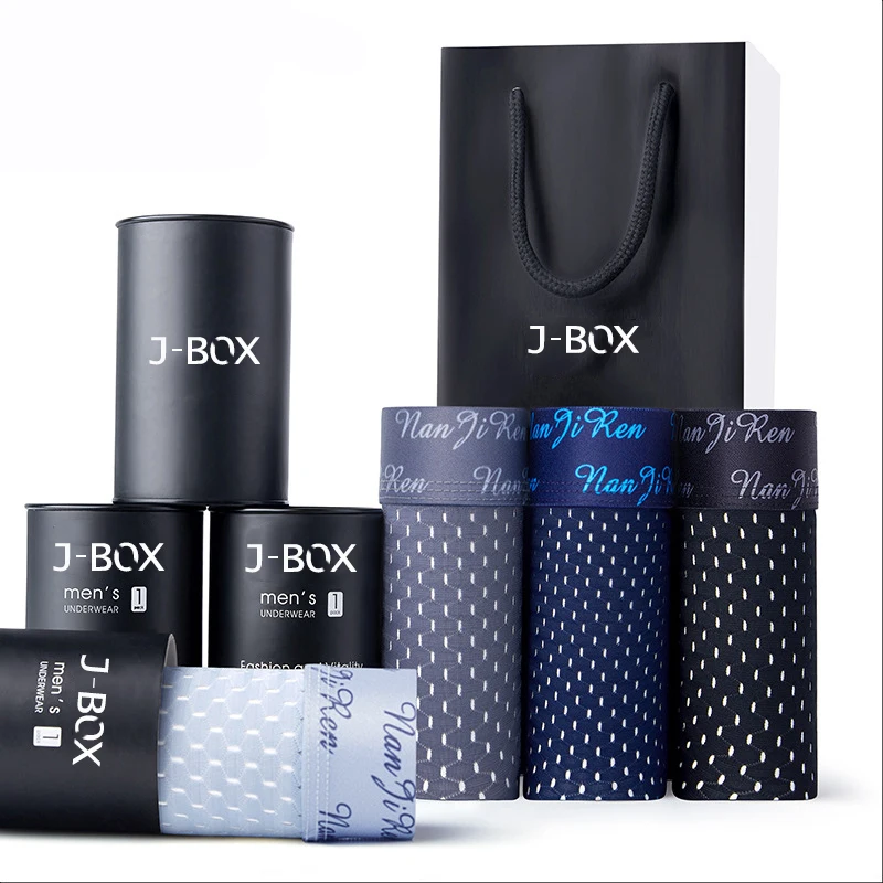 

J-BOX 4PCS/Lot Men Breathable Boxer Long Shorts Sexy Underpants Man Fitness Underwear Mesh Antibacterial Panties 100kg Plus Size
