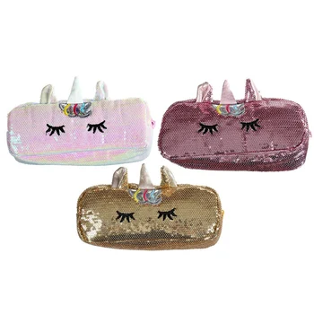 

1 Pcs Cartoon Laser Sequins Unicorn Pencil Case Animal Large Capacity Pencil Bags Cosmetic Case Stationery School Office Gifts