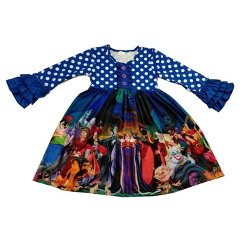 

Halloween girls long sleeve dress ruffle winter and fall dress boutique cartoon design dress