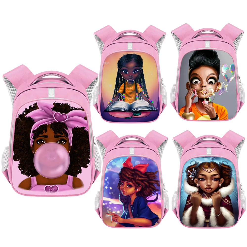 Girls Backpack Bookbag Kindergarten-Bag School-Bags Afro Africa Black Children Kids Cartoon