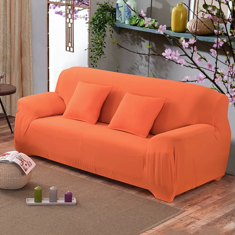 solid color Sofa Cover Set Couch Cover Elastic Corner Sofa Covers for Living Room Stretch L Shaped Chaise Longue Slipcover - Цвет: orange