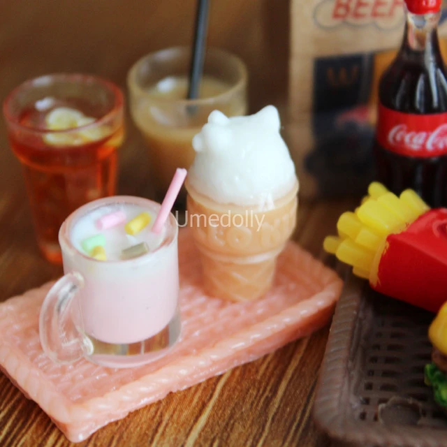 Mini 1/6 Miniature Dollhouse Hamburger Coke Cup Fast Food for Blyth Barbies Doll House Play Kitchen Ice Cream Accessories Toy 5