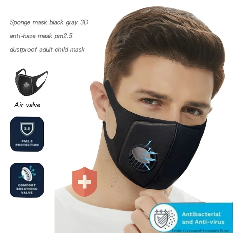 

Mannen Vrouwen Anti Stofmasker Anti PM2.5 Vervuiling Gezicht Mond Respirator Zwart Ademend Ventiel Masker Filter Mond Cover KN95