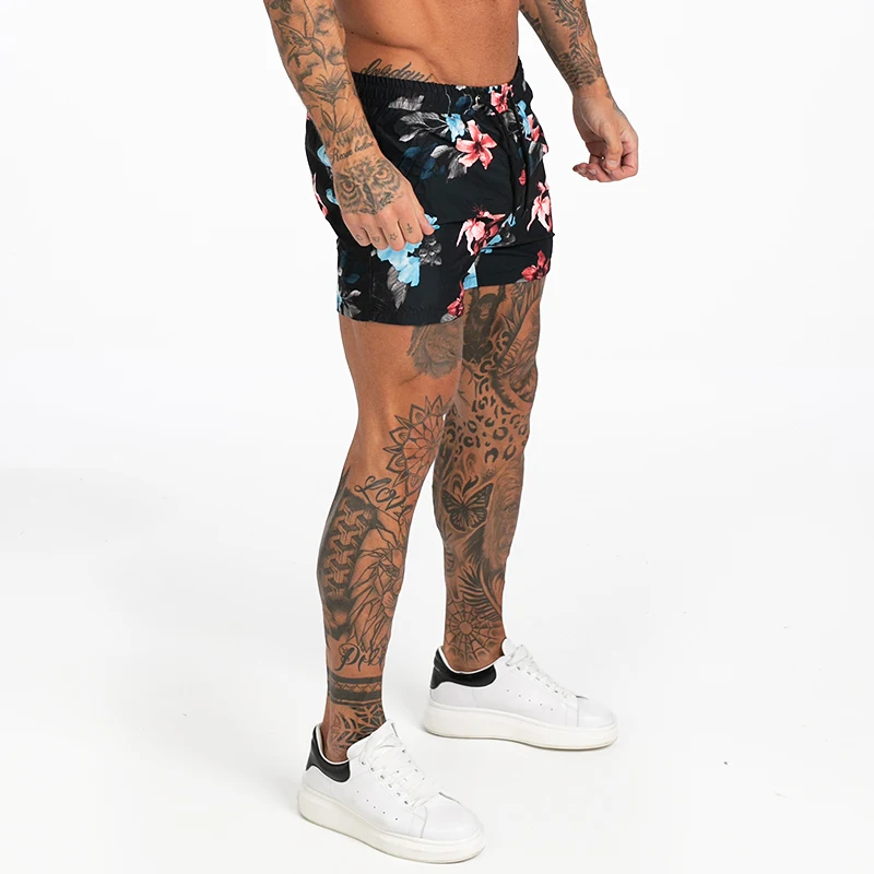 Mens Swim Trunks Mesh Lining Men Board Shorts with Pockets Swim Wear for Surfing, Swimming Summer Holiday Bathing Suits Fast Dry - Цвет: flower black