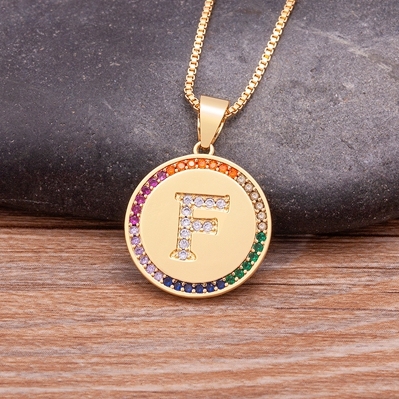 Arrival Luxury A-Z Initial 26 Letters Pendant Charm Chain Necklaces Top Quality Zircon Rainbow Party Wedding Jewelry Gifts