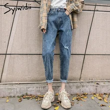 Джинсы для мамы, рваные, размера плюс, женская одежда с высокой талией, джинсовые штаны, джинсы для женщин в стиле бойфренд, вымытые, с панелями, винтажный уличный стиль