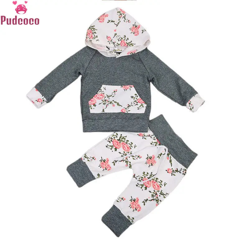 Pudcoco/осенне-зимний комплект одежды из 2 предметов для новорожденных мальчиков и девочек, толстовки с капюшоном и длинными рукавами+ длинные штаны, комплект леггинсов