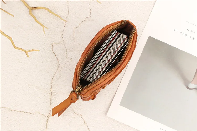 Винтажный кожаный чехол кошелек литературный свежий тканый Кошелек для монет Топ замша растительного дубления кожа ключ карты пакет сумки