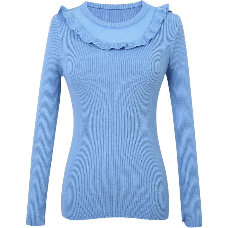 Gkfnmt модный тонкий вязаный свитер с оборками осенний женский свитер и пуловеры с длинными рукавами Зимние Теплые Топы