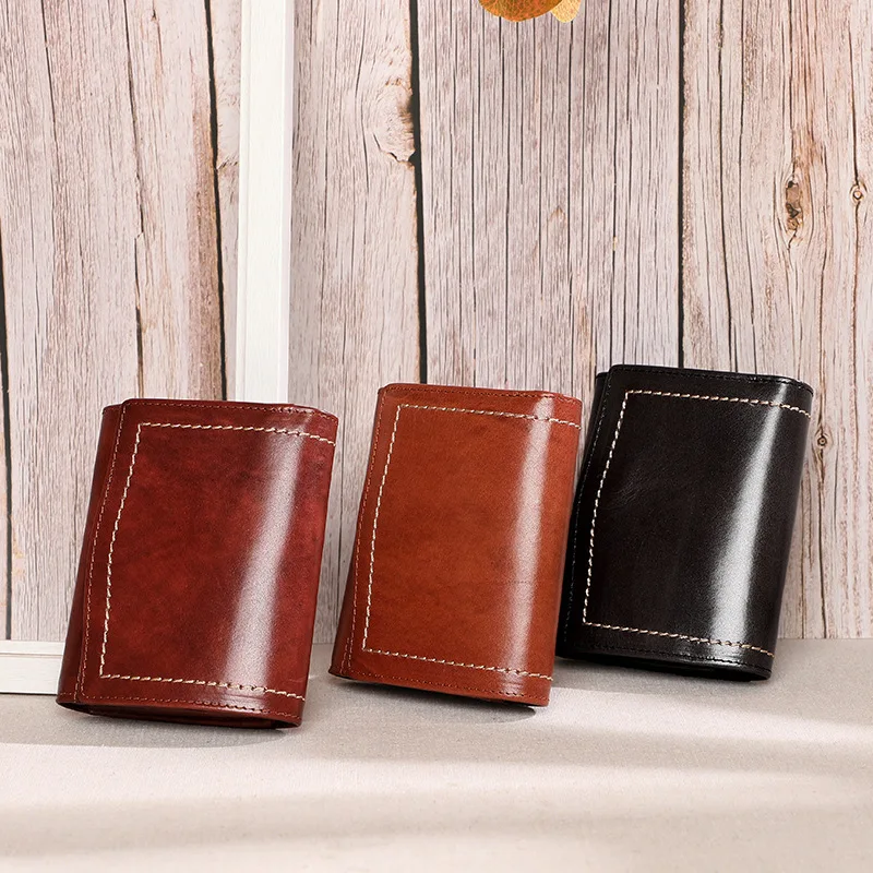

hot Authentic Leather Retro Women's Wallet, Short, Multi-purpose Small Change, Fashionable Card Bag, Women's Bag.