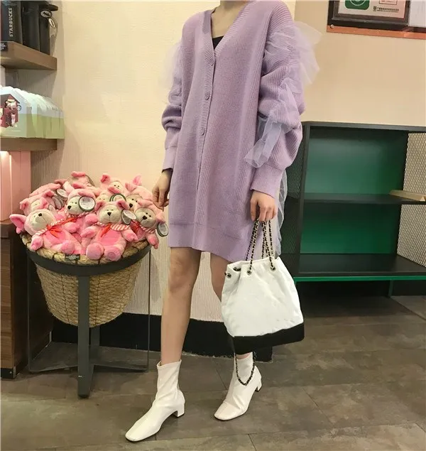 WHITNEY WANG осень зима мода уличная сетка оборки лоскутное кардиган женский джемпер pull femme кардиганы