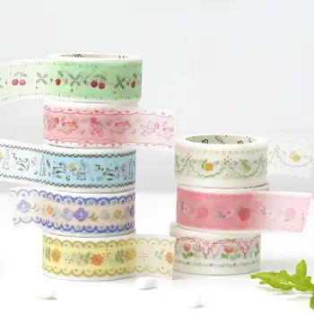 

Cartoons lace Sticker Peach Cherry Washi Paper Tape For DIY Scrapbooking Material Kawaii Decoration Stickers Stationery Supplies