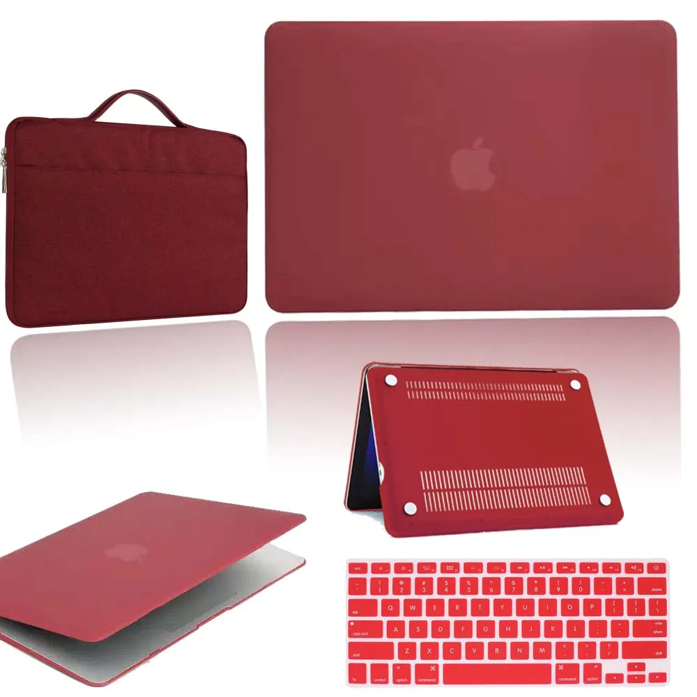 Wine Red KK&LL Apple MacBook Air Pro retina 11 12 13 15 и Air13/Pro 13 15 Touch Bar Жесткий Чехол для ноутбука+ сумка на рукав+ чехол для клавиатуры - Цвет: Wine Red