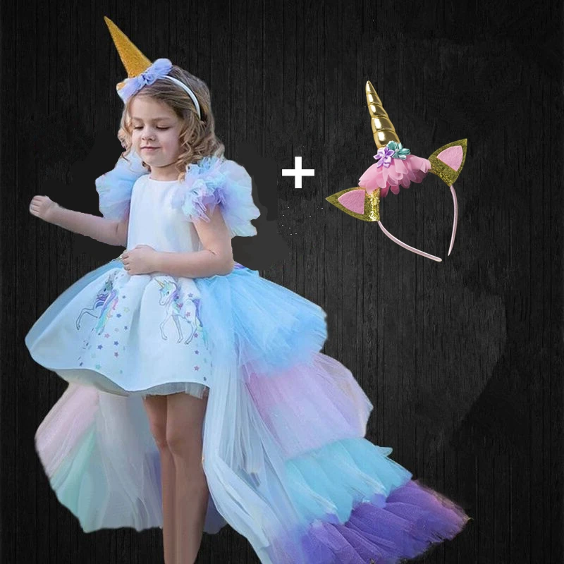 Robe Licorne À Longue Queue Pour Filles, Tenue De Fête D'anniversaire,  Élégante, Costume De Princesse De Carnaval, Bandeau, Arc-en-ciel Pastel -  Robes - AliExpress