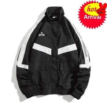 

New Jacket 2020 Men Casual Loose Patchwork Print Windbreaker Jacket Male Spring Autumn Fashion Hip Hop Coat Streetwear