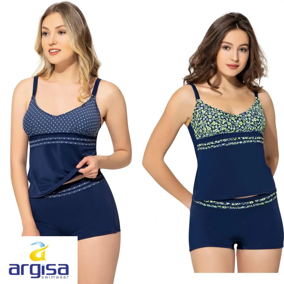 Argisa 5054 Patterned Stripe Shorts Tankini 38-52 Plus Size Turkey Women's Swimwear Fashion Biquini Beachwear Two Piece |