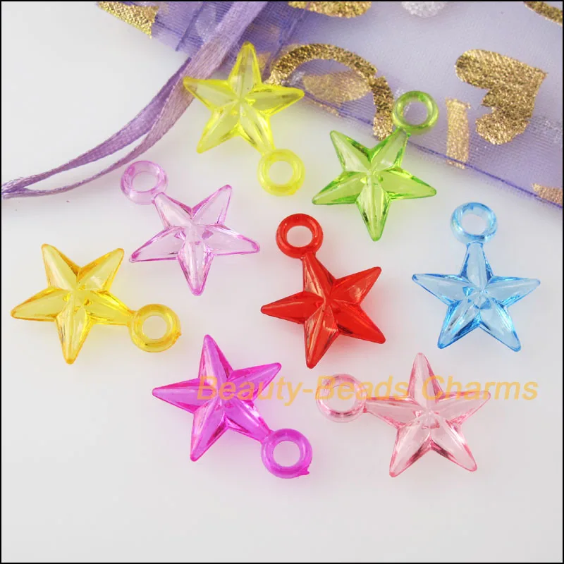 100 New Charms Acrylic Plastic Faceted Star Pendants Mixed 17x21mm