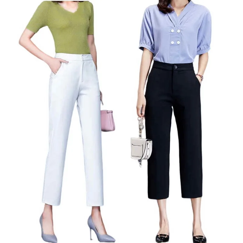 

Female Ankle-Length Pants Suit Pants Sashes Pockets Office Ladies Pants Middle Aged Pencil Pants Women's Trousers