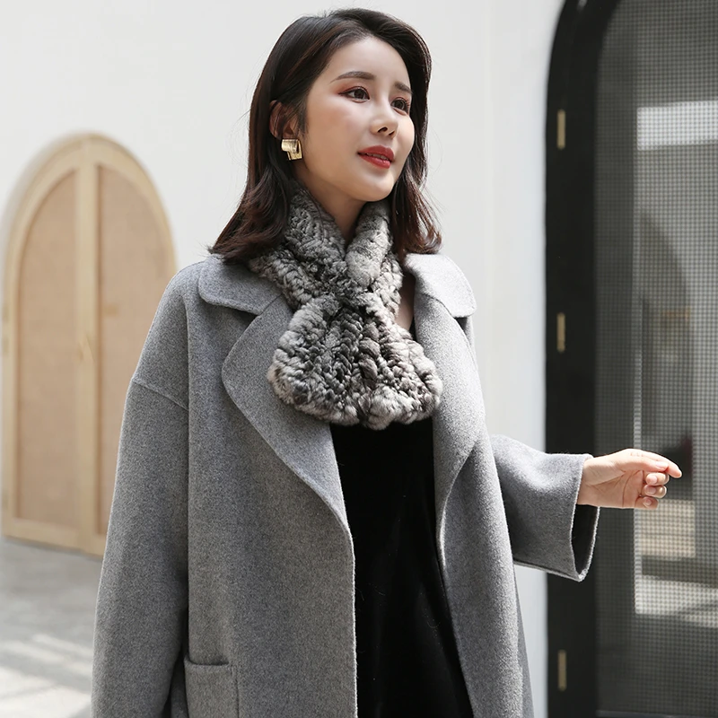 New Women's Genuine Real Chinchilla Fur Knitted Scarf Scarves Lady Wraps Scarfs Natural Color Extrmely Soft Warm